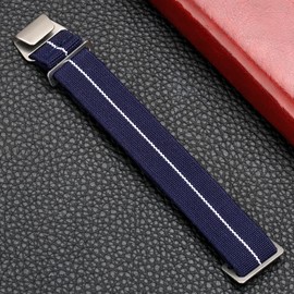 60's French Troops Parachute Special Elastic Nylon Watch Band Man's Universal Hook-and-Loop Nylon Strap 20/21/22mm(22mm, DarkBlue White)
