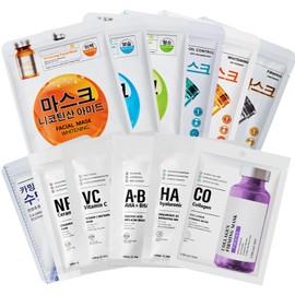 12 Pack Daily Care Gesichtsmasken,Qualität Tuchmasken Set, Feuchtigkeitsspendende Gesichtsmasken,Hydrat Masken für verschiedene Hautbedürfnisse, strahlende einen und Haut Glow