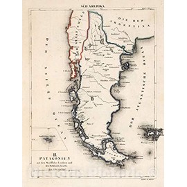 Historic Map : Patagonia (Argentina and Chile), South America R. Patagonien 1830, Vintage Wall Art : 18in x 24in