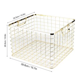 Glomora Gold Wire Mesh Basket,Iron Storage Tray Desktop Storage Basket Large Storage Bins Basket for Home Kitchen Decoration, Cabinets, Pantries,Counter Tops, Office Storage（15.7x14.0x10.6in）