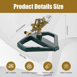 Metal Lawn Sprinkler, Pulsating Sprinkler for Gardena Irrigation, Impulse Sprinkler with Stand and Base, Automatic Water Sprinkler Lawn, Pulsation Sprinkler, 360 Degree Rotatable
