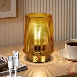MJ PREMIER Cordless Lamps Rechargeable Glass Table Lamp Portable Dimmable Brightness Touch Battery Operated Lamp Cordless Beside Touch Lamp for Bedroom Kitchen Dining Bathroom Rechargeable Yellow