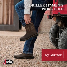 Justin Driller 11" Work Boot for Men - Durable Construction, Slip-Resistant Sole, Comfortable Fit, Dark Brown - 11 D