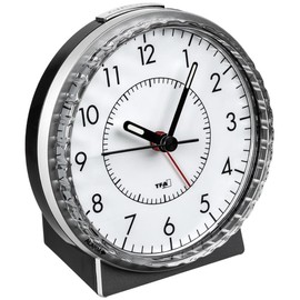 TFA Dostmann Analogue Alarm Clock, 60.1010, Silent Movement, Extra Loud Alarm with Bell Sound, Backlight, Silver/Black, (L) 107 x (W) 78 x (H) 110 mm