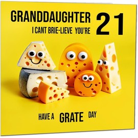 21st Granddaughter Birthday Card - Cheese Pun Funny Granddaughers Birthday Card for 21 Year old twenty one, twenty first
