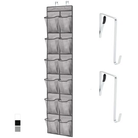 GORILLA GRIP Over the Door Shoe Organizer, 12 Large Breathable Mesh Pockets, Space Saving Hanging Storage Holder, 2 Hook Closet Rack Hanger, Hangs on Closets for Shoes, Accessories, 64H x 9.5W Gray