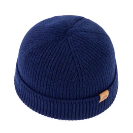 TOP-EX 100% Merino Wool Fisherman Beanie for XL Heads Men | Navy Wool Fisherman Beanies for Men | Trawler Style Knit Hat for Winter Outdoor XL XXL