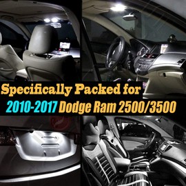 10Pc Super White 6000K Interior LED Light Bulb Kit Pack Compatible for 2010-2017 Dodge Ram 2500/3500