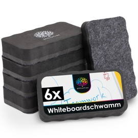 OfficeTree OfficeTree 6 x Whiteboard Schwamm Magnetisch - Schwarz - Whiteboard Reiniger entfernt Schrift und Zeichnungen - Schwamm für Whiteboard - Whiteboard Wischer - Tafelwischer - Magnetschwamm