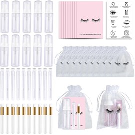 Set de 50 Botellas Y Cepillos para Champú de Pestañas, Botella Vacía de Champú, Cepillo Limpiador de Pestañas, Cepillo para Tubo de Extensión de Pestañas, Tarjetas de Instrucciones Y Bolsas de