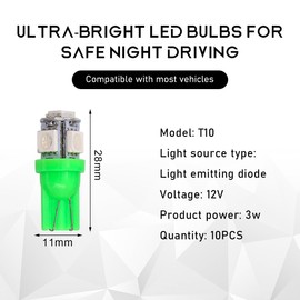 povtii 10PCS Car LED Light Bulb, Super Bright T10 5050 LED Auto Interior Light Bulb, Led Bulb Replacement for Dashboard Dome Map Door License Plate Lights, Lighting Car Accessories (Green)