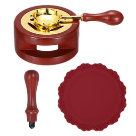 PATIKIL Wax Stamp Seal Kit Include Sealing Warmer, Melting Spoon, Silicone Pad, Stamp Handle, Retro Melt Stove Pot Furnace Tool for Envelope Letter Mailing Crafts DIY, Dark Red