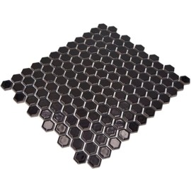 Mosaic Hexagon Plain Black Glossy Ceramic Mosaic, Mosaic Stone, Size: 23 x 26 x 5 mm, Sheet Size: 260 x 300 mm, 10 Sheets