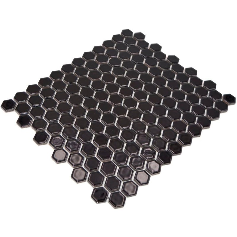 Mosaic Hexagon Plain Black Glossy Ceramic Mosaic, Mosaic Stone, Size: