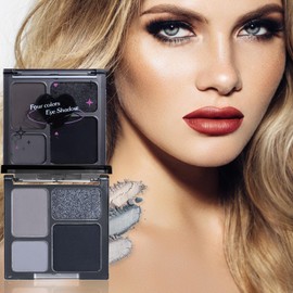Black Eyeshadow Palettes, Smoky Eye Shadow Pallets For Women, Highly Pigmented 4 Colors Shimmer & Matte Eyeshadow Make-Up Palettes, Long Lasting Black Gray Eyeshadow Makeup Kits
