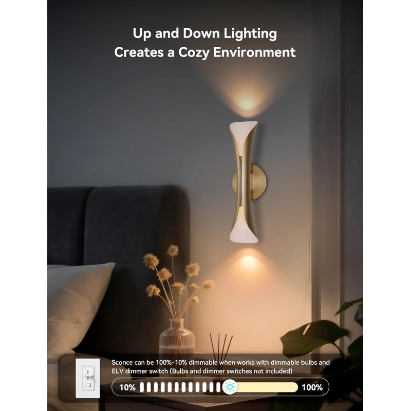 Tubicen Gold Wall Sconce Indoor Dimmable Mid Century Modern Up