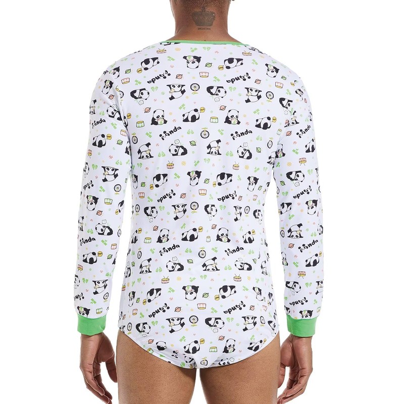 Landofgenie Mens Onesie Long Sleeve Bodysuit One Piece Pajamas Snap