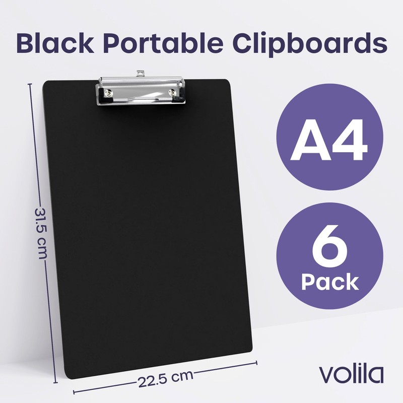 volila Clipboard A4-6 Pack Black Portable Clipboards to Organize and