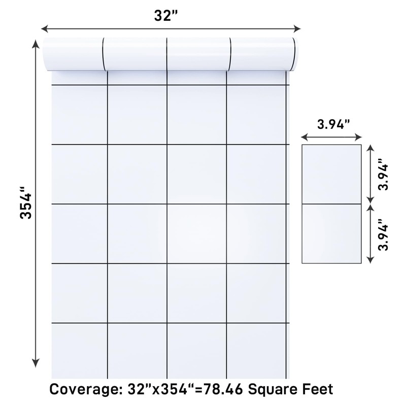 VaryPaper 32" x 354" Minimalist Square Grid Wallpaper Black and