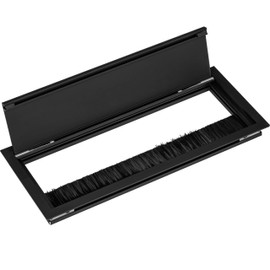 Gedotec Cable grommet black square with brush seal | 1 piece - cable passage desk | EXIT G11 ECO | aluminium cable box recessed | 240 x 100 mm | cable outlet office table for inlet