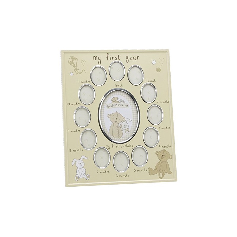 Button Corner Aluminium Photo Frame "My First Year" New Born