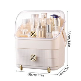 DUMMKZMC Cosmetic Storage Box.Transparent Skincare Organizer，Makeup Holder with Cover Portable Handle for Bathroom Countertop Bedroom Dresser (Color : White)