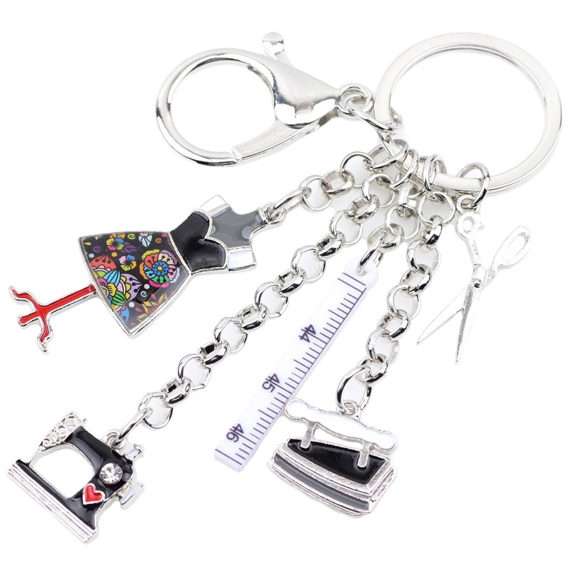 WEVENI Alloy Sewing Machine Key Ring Scissors Ruler Iron Jewellery