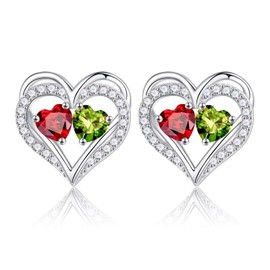 Iefil Mother in Law Daughter in Law Christmas Gifts, Sterling Silver Birthstone Heart Stud Earrings Gifts for Mother in Law Daughter in Law Garnet Peridot Earrings January August Jewelry