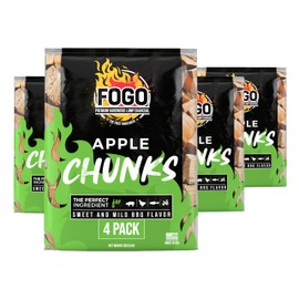 FOGO Apple Wood Chunks for Grilling and Smoking, Mild Fruity BBQ Flavor for Charcoal and Gas Grills, Made in USA, 3.85 lb Bag, 4-Pack