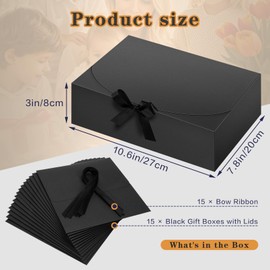 Tivcck 15 Pack Gift Boxes with Lids,10.6x7.8x3.1 Inch Black Gift Boxes Bulk,Bridesmaid Proposal Box with Ribbon,Black Kraft Paper Box for Birthday,Wedding,Christmas,Party Favors