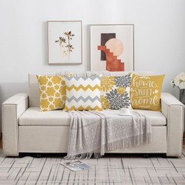 Mimkus Yellow Geometric Pillow Covers 18 x 18 inch Set of 4 Spring Summer Farmhouse Floral Cushion Covers for Couch Patio Garden (Yellow)