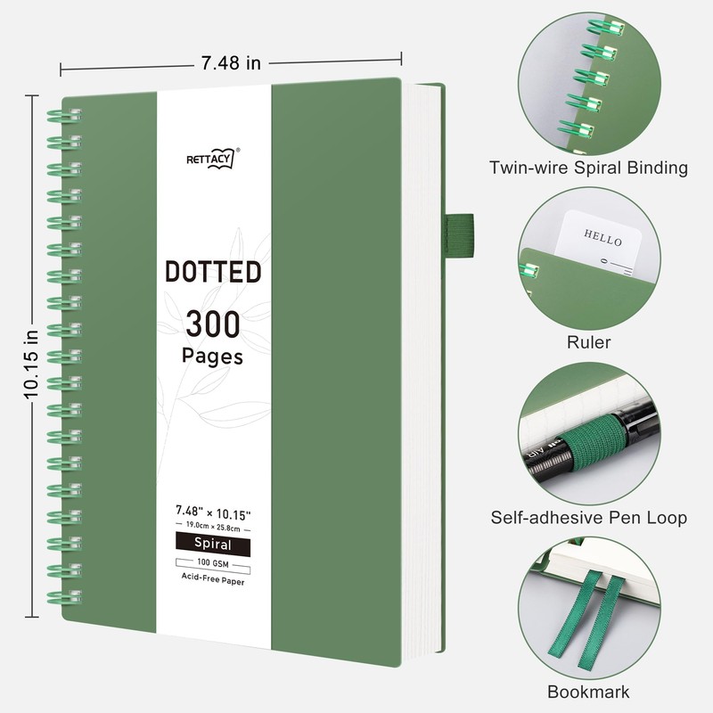 RETTACY Bullet Dotted Journal Notebook, 300 Pages, B5 Medium Size
