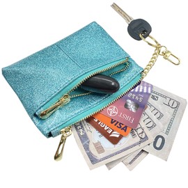Beurlike Womens RFID Coin Purse Change Wallet Small Leather Card Holder Keychain, Star Teal, Small, Fashion
