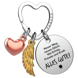FABACH Good Luck Key Ring Guardian Angel Lucky Charm with Heart and Engraving – Guardian Angel Clover Lucky Charm Angel Du schaffst das – Gifts Much Success Gift Good Luck, New way