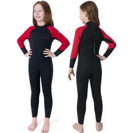 Dark Lightning 3/2mm Kids Wetsuit for Boys and Girls, Neoprene Thermal Swimsuit, Toddler/Junior/Youth One Piece Wet Suits for Scuba Diving,Red/Size 14