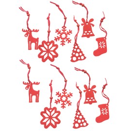Set of 12 Christmas Tree Gift Tags Decoration Christmas Tree Hanger Jewellery Bells Reindeer Star Pendant Red