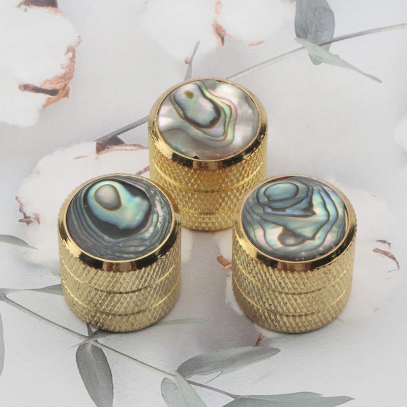 Swhmc 3pcs Gold Electric Guitar Knobs Inlaid Shell Top Knobs