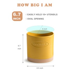 YHOSSEUN Kitchen Utensil Holder for Countertop, Ceramic Utensil Holder for Kitchen Counter, Cooking Utensil Crock for Spatula, Oval Shape, Yellow