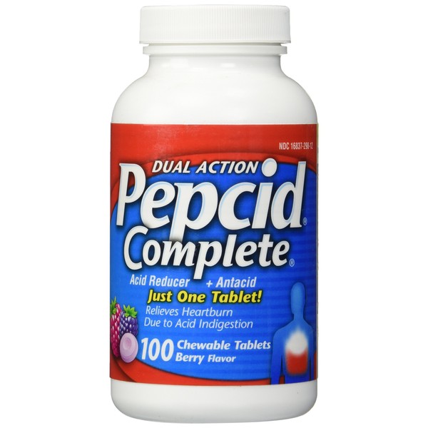 Reduce and neutralize acid in a single tablet - Pepcid Complete - 100ct berry flavor