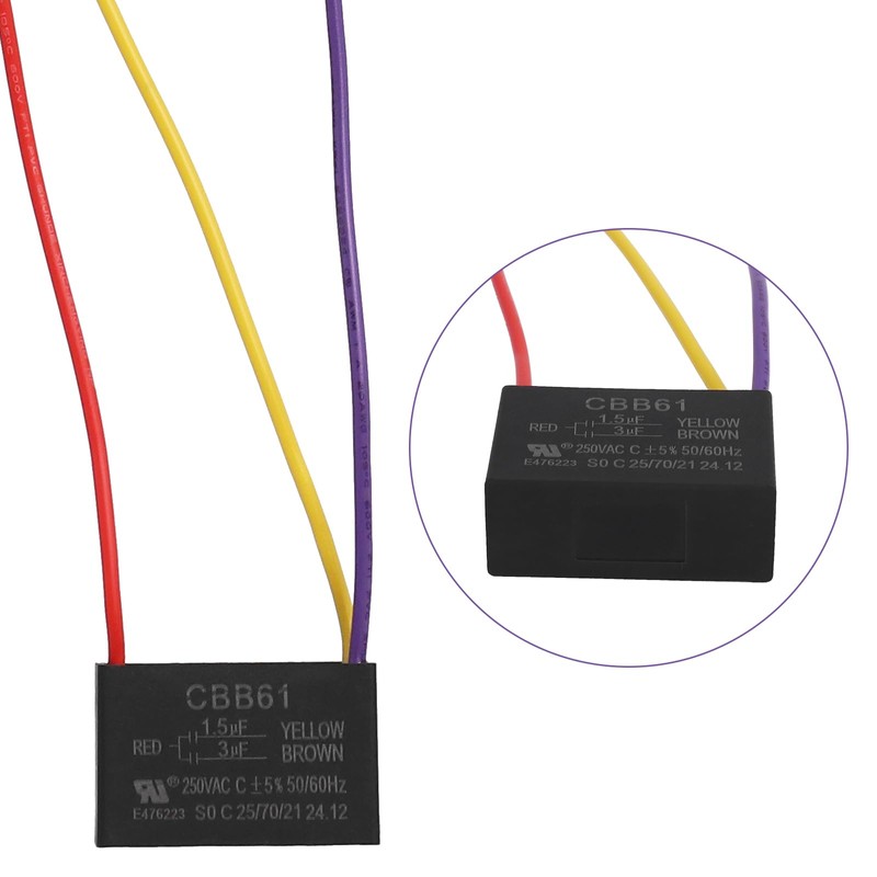 PODOY Ceiling Fan Capacitor 𝟏.𝟓𝐮𝐟+𝟑𝐮𝐟 for CBB61 1.5uf+3uf 3 Wire
