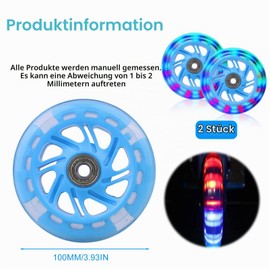BYZESTY Luminous Stunt Scooter Wheels – 2 Pieces 100 mm LED Wheels with ABEC 7 Ball Bearings – Replacement Wheels for All Kinds of Scooters