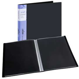 JJRING 13x19 Art Portfolio Folder with Plastic Sleeves, 24-Pocket Portfolio Binder Displaying 48 Pages, Presentation Book with Black Inner Paper for Artwork Storage, Black