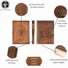 DreamKeeper Leather Journal for Men and Women - Sorcha Leather Notebook, Celtic Design, Bronze Lock | Vintage Notebook Diary, Book of Shadows, Sketchbook Art (A6-4.13" × 5.83")