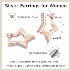 Estrellique 925 Sterling Silver Hoop Earrings with Zirconia, Silver Hoop Earrings for Women, Hypoallergenic Star Shape Geometric Silver Hoop Earrings, Simple Cartilage Sleeping Earrings Jewellery Gift