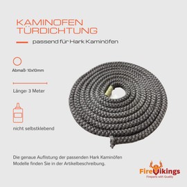 Hark Fireplace Door Seal 2 m Diameter 10 x 10 mm Round Cord Seal for Models Alero 1, Alero 2, Opera, Tiamo, Veris