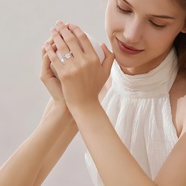 LOIPURI 3CT Radiant Cut Moissanite Engagement Ring for Women, D Color VVS1, 925 Sterling Silver with 14K White Gold Plating, Wedding Anniversary Promise Gift, Size 9