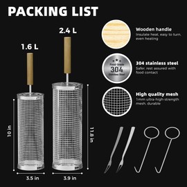 Grill Basket 2PCS Rolling Grill Baskets with Handle BBQ Grill Basket for Outdoor Grill Barbecue Stainless Steel Accessories