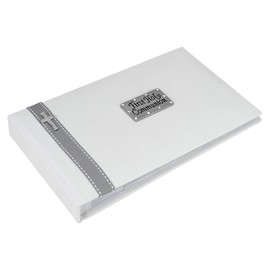 First Holy Communion photo album with a smart, soft grey ribbon and a smart pewter cross. Gift by Metal Planet UK.