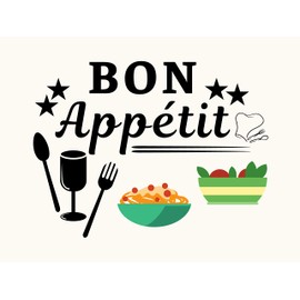 Bon Appetit Wall Decor Sticker - 9 X 12 Inches Vinyl Sticker - Kitchen Dining Room Wall Art Decor for Indoor and Outdoor - Frame Not Included - Peel Off Backing to Use As Sticker