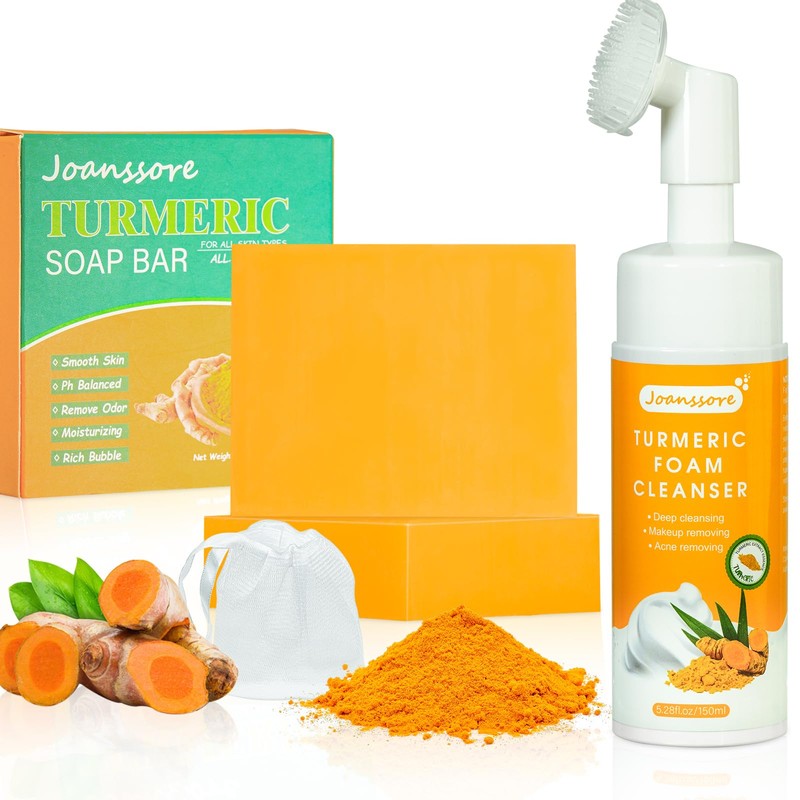 Paquete de 3 barras de jabón de cúrcuma, limpiador facial